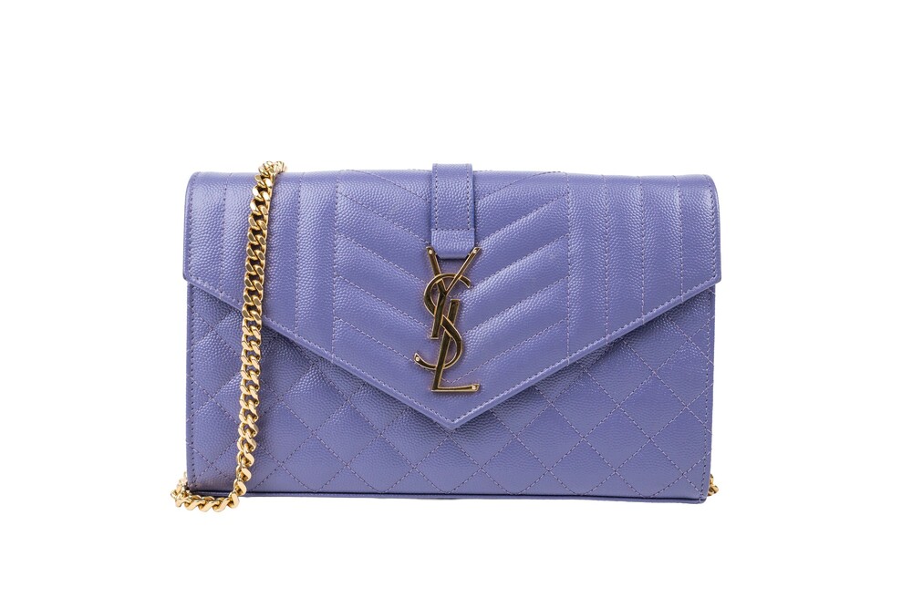Saint Laurent Purple Grain de Poudre Matelasse Leather Crossbody Gold Hardware